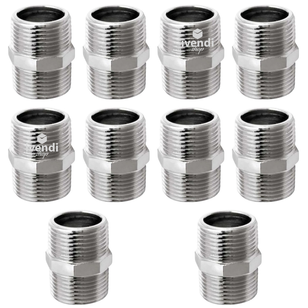 Conjunto 10 Unidades Conexão Dupla Nipple Metal Duplo Alto Padrão Construção Multifuncional Multiuso