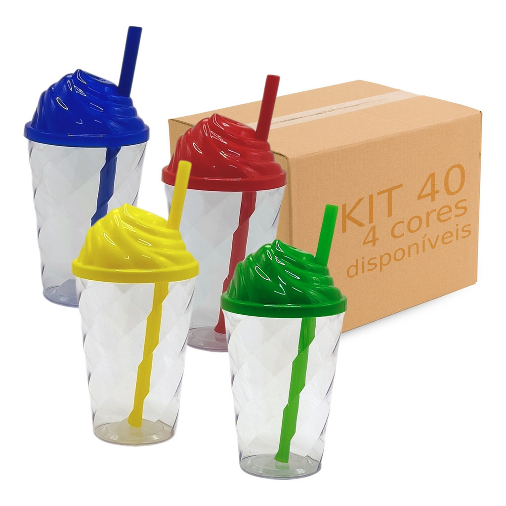 Kit 40 Copo 300ml Tampa Chantilly Atacado Varejo Tampa Color Aniversário baladas restaurante buffet