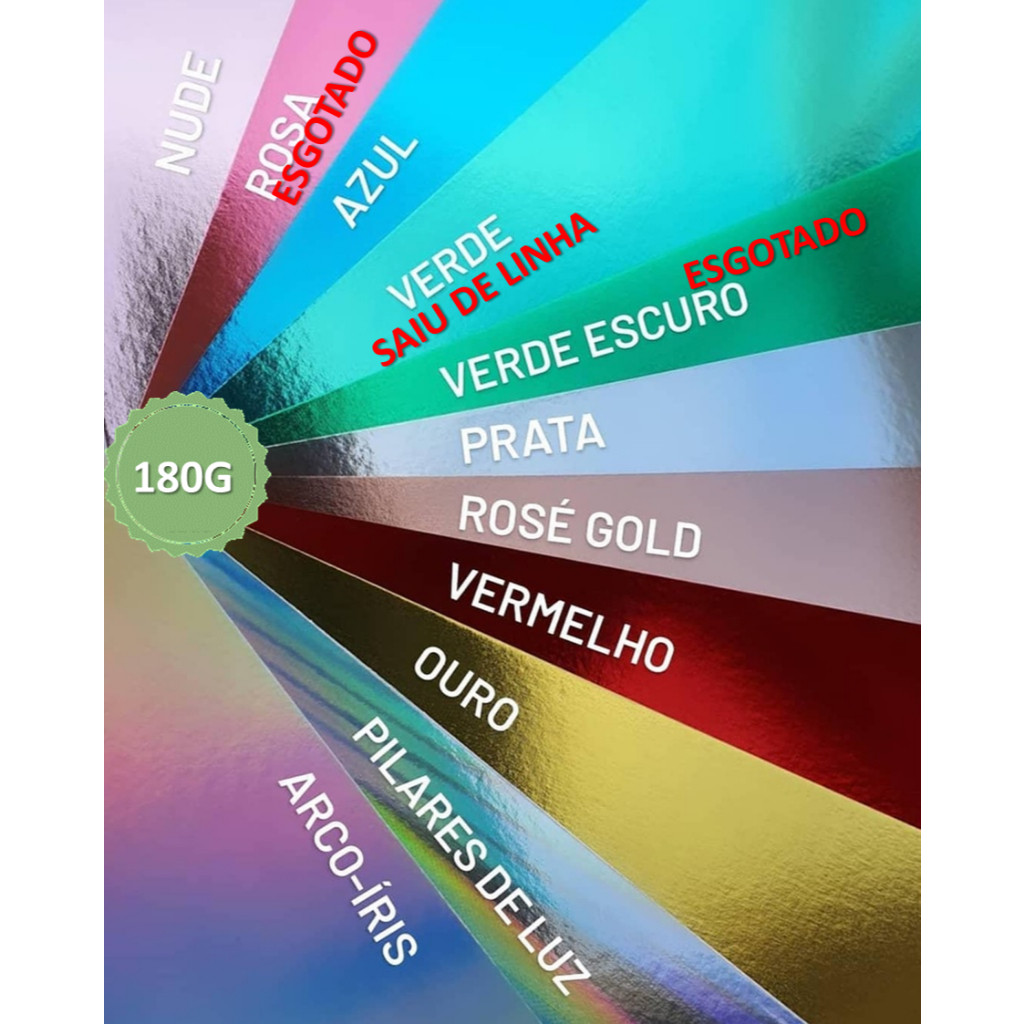 Papel Laminado Lamicote 180g - A4 - 50 Folhas - Varias Cores