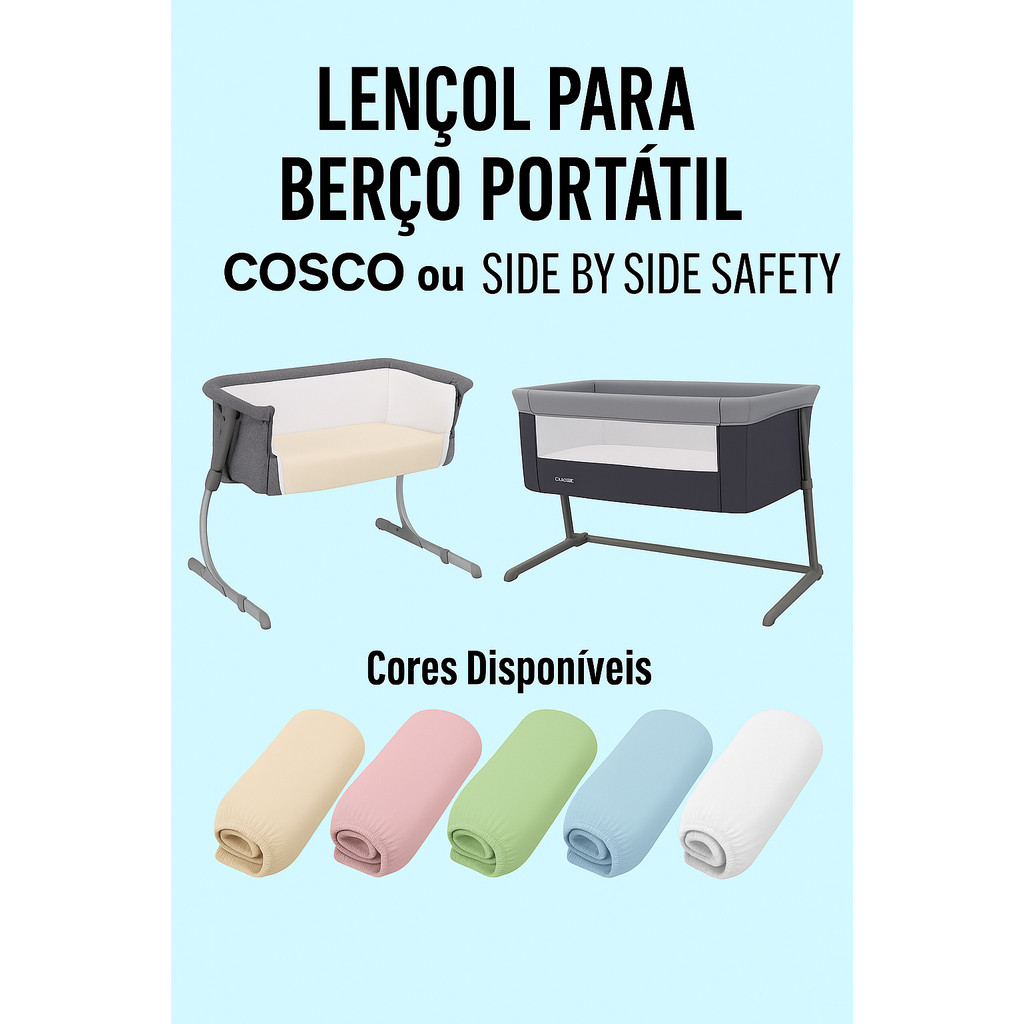 Lençol com Elástico para Berço Portátil – Cosco Pluggy ou Side by Side Safety em Oferta na Shopee