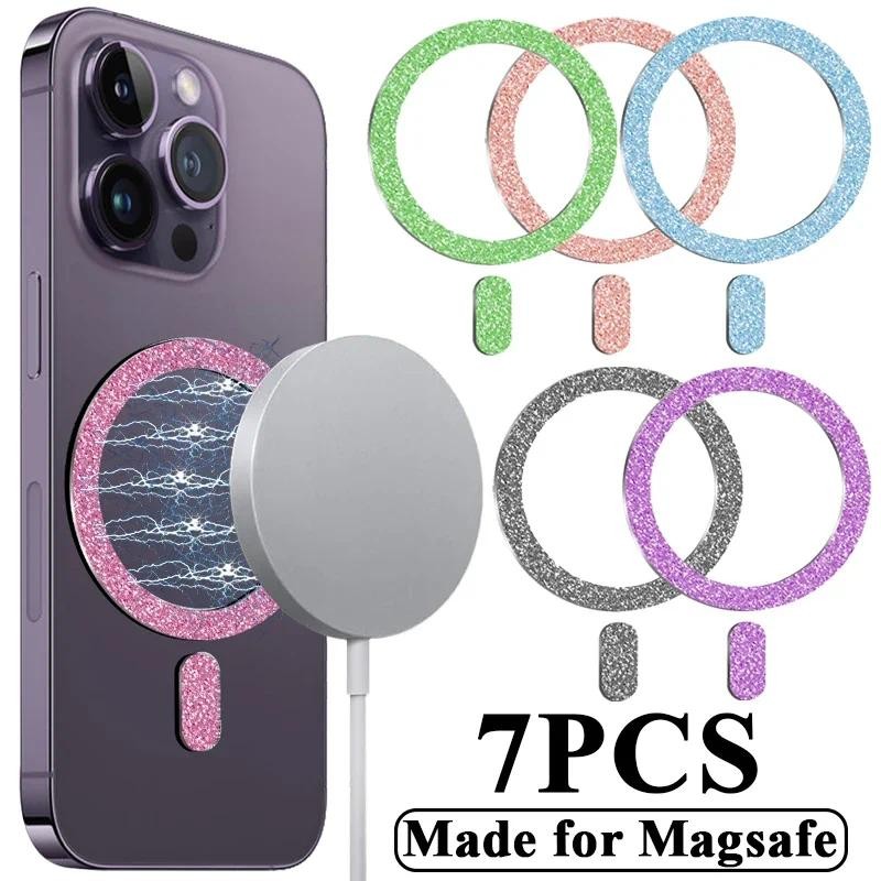 Anel De Placa Magnética Para Adesivos MagSafe Brilhante Pegajoso Peça Redonda Suporte De Carregador Sem Fio Adesivo IPho