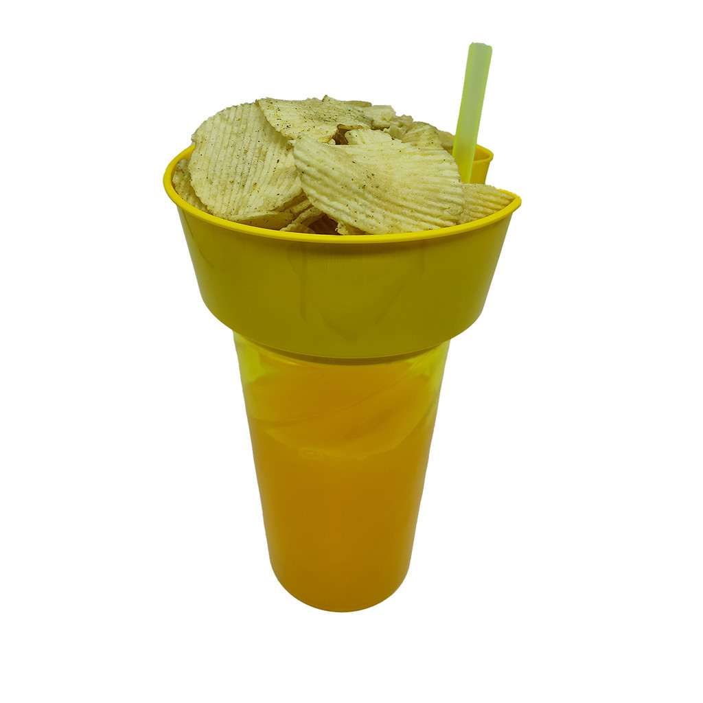Copo Acrílico 700ml Com Porta Petisco 500ml Com Canudo Copo porta Snack Premium