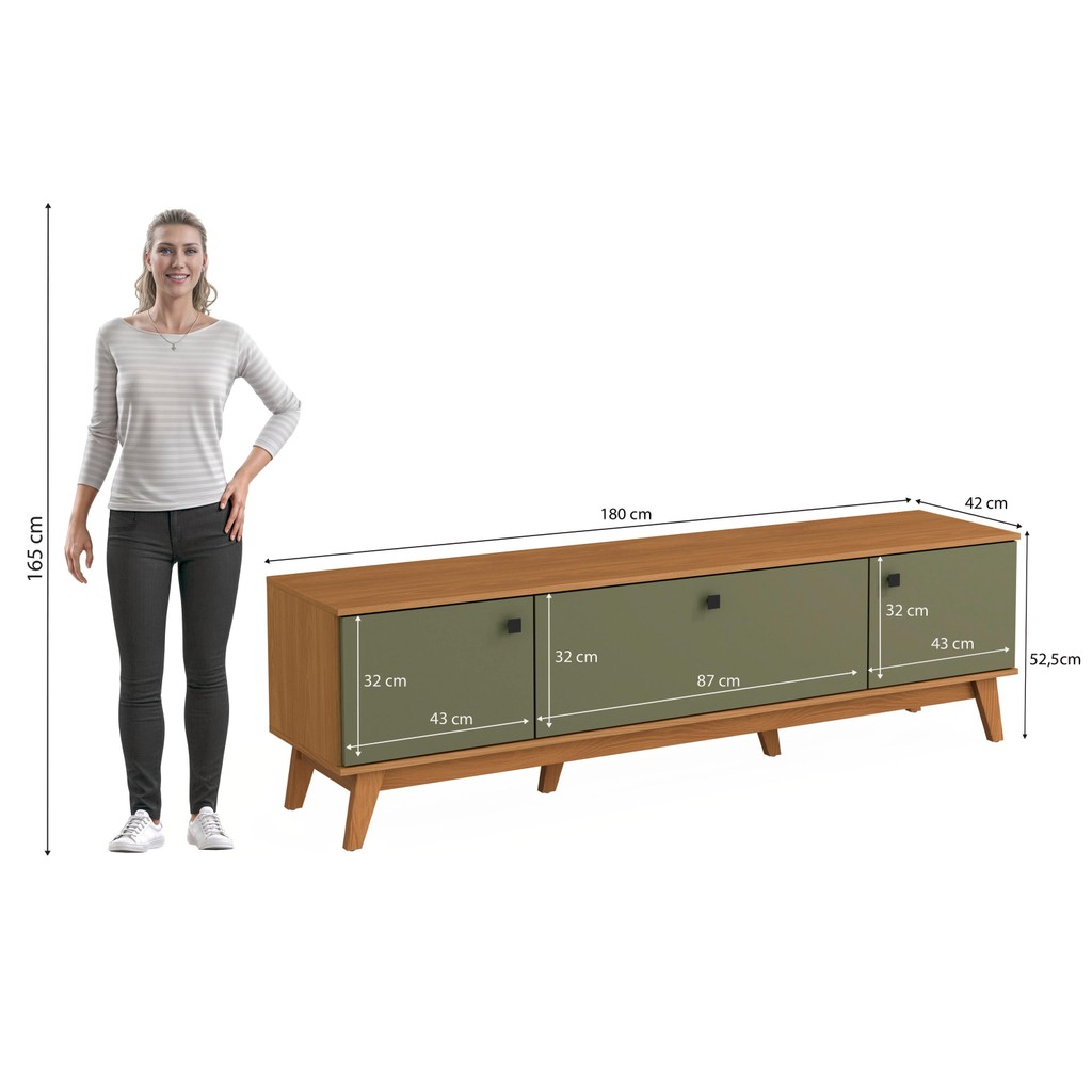 Detalhes do Rack Kappesberg 3 Portas Canela/Verde Frevo 180cm