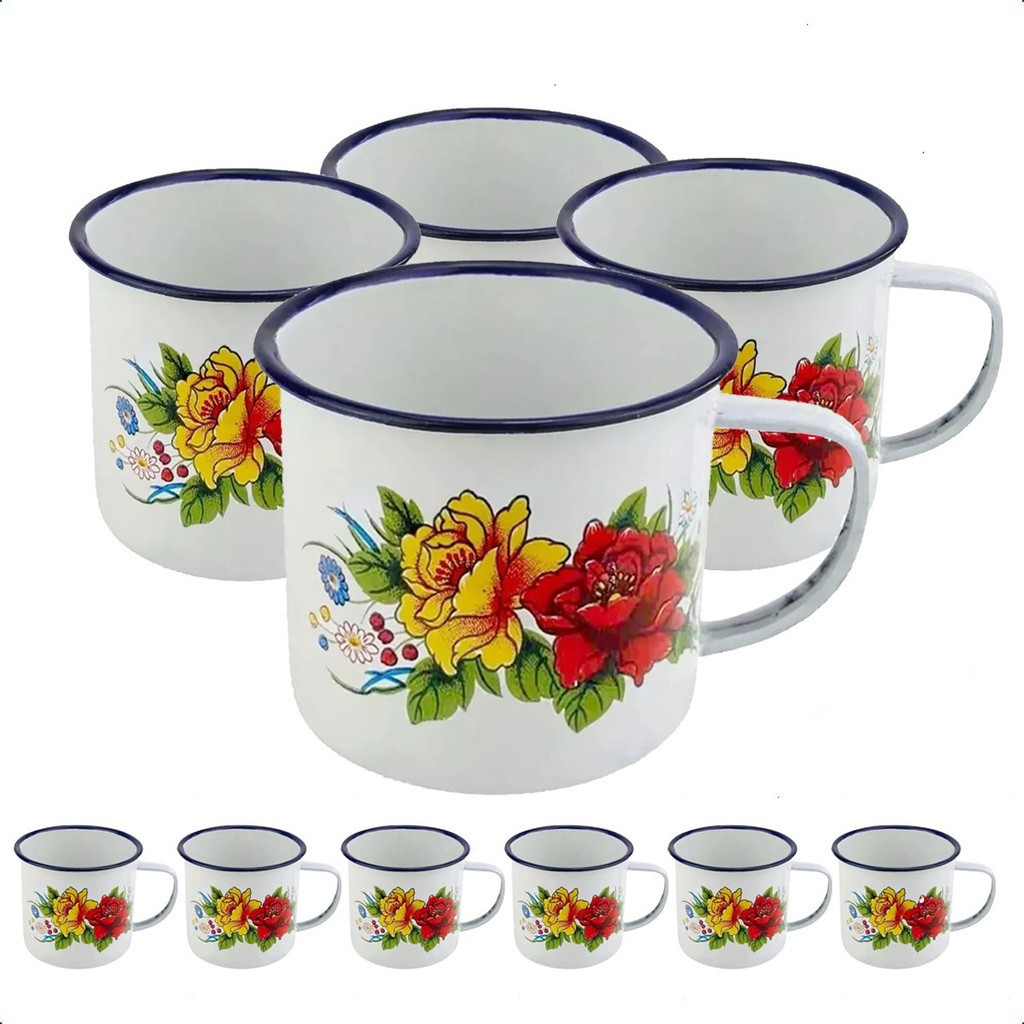 Conjunto Caneca Esmaltada Decorada Conjunto 12 Xicara Agata 150ml