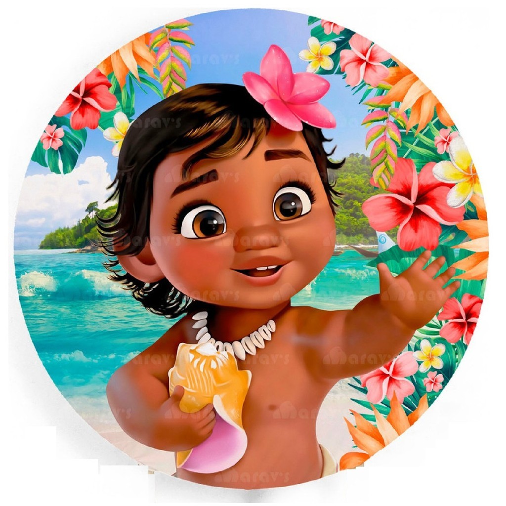 Painel Redondo Moana 50x50 cm Tecido Sublimado Com Elástico Moana Baby SUBLISTAR em Oferta na Shopee