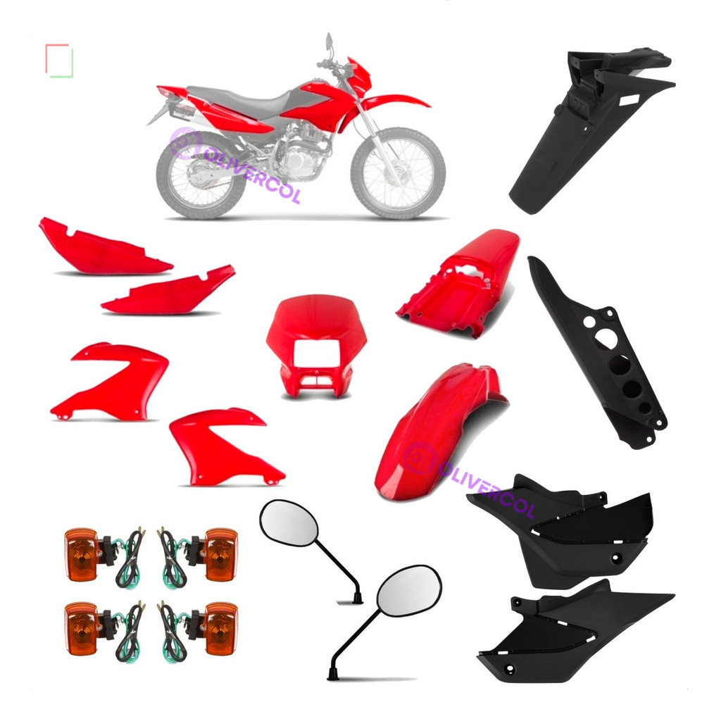 Conjunto Plástico Carenagem Completa Nxr Bros 125 150 Vermelho Clivia 2006 Piscas Retrovisor