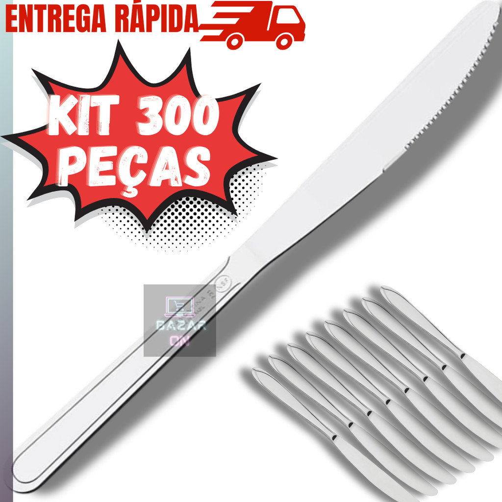 Kit Jogo 300 Facas Mesa Churrasco Aço Inox Com Serra Ponta Conjunto Jantar Almoço Restaurante Hotel