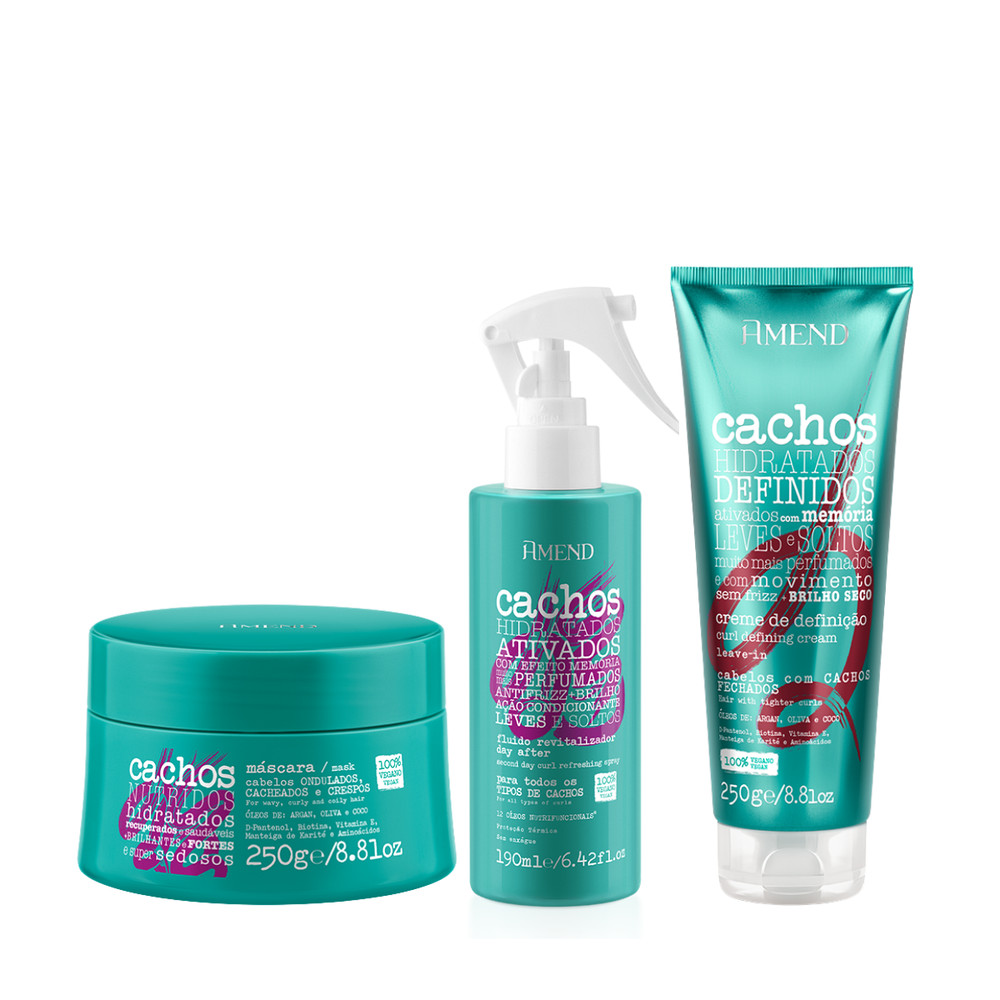 Amend Cachos Mascara 250ml + Leave-in Cacheado 250ml + Fluído Day After 190ml