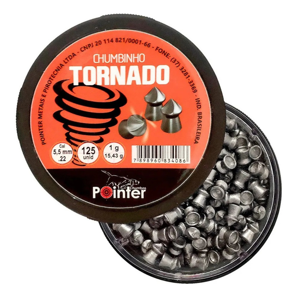 Chumbinho Pointer Tornado 5.5mm Pontiagudo – 125un Precisão e Impacto p/ Tiro e Caça em Oferta na Shopee