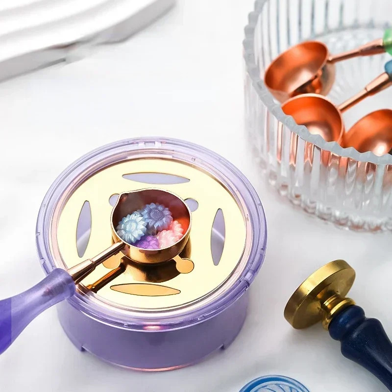 Kit Colher Forno Aquecedor Derretedeira Cera Pote Selo Sinete Para Lacre Concha Forninho Derreter