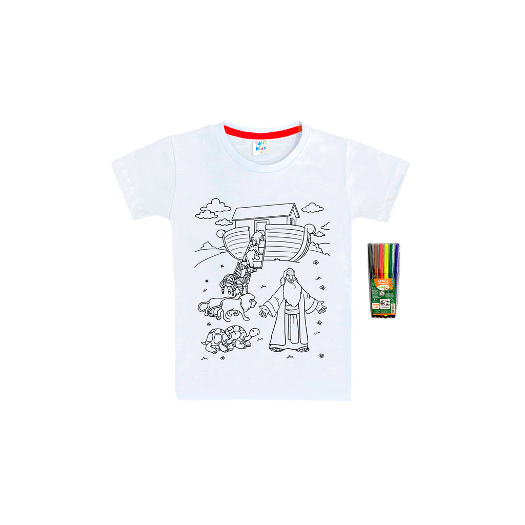 Camiseta Colorir Infantil Arca de Noé| Pinte e Lave | Criativa e Reutilizável