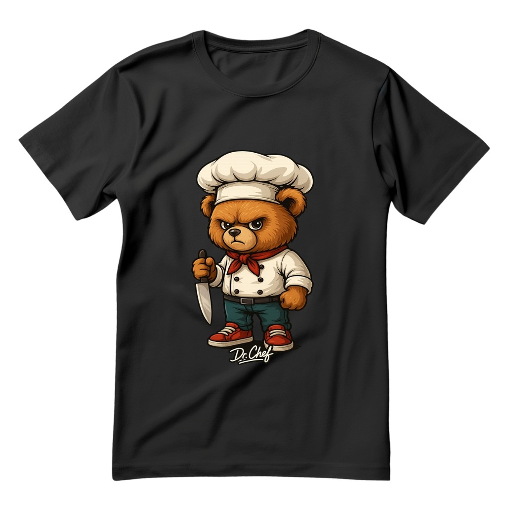 Camiseta Chef De Cozinha Unissex Estampada Chef Urso Blusa Uniforme Cozinheiro Passeios 100% Algodão