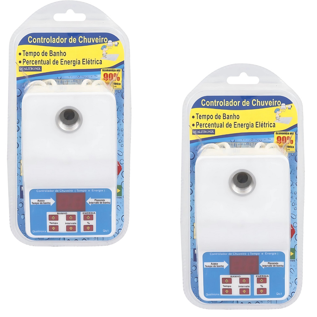 KIT 2 Temporizador Economizador Para Chuveiro Bivolt QTC1 Qualitronix Controlador de Tempo de Banho
