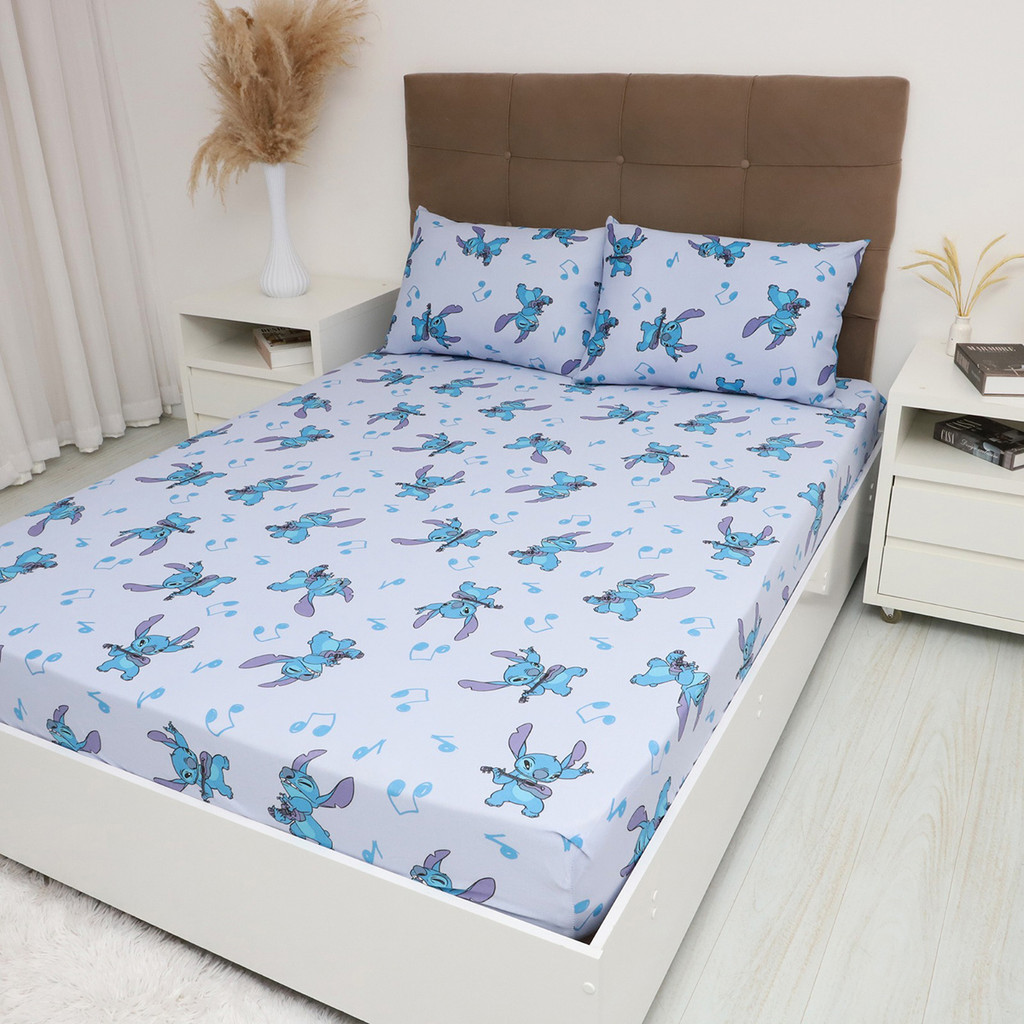 Jogo de Cama Lençol Casal 3 Pçs Lilo Stitch Music Disney Presente Dia dos Namorados Stich