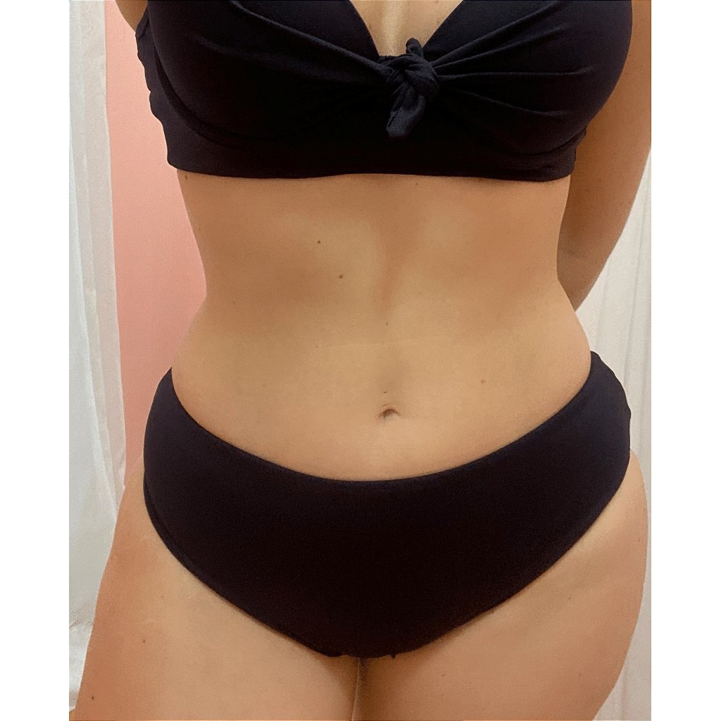 Calcinha Biquini Tanga Preta Liso Bia com Proteção UV50+ Plus Size Midi Size