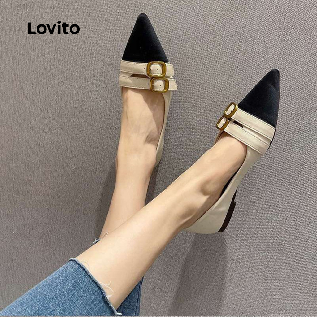 Lovito Elegante Simples Colorblock Sapatilhas De Salto Baixo Macio Para Mulheres LFA82136 - Women Shoes