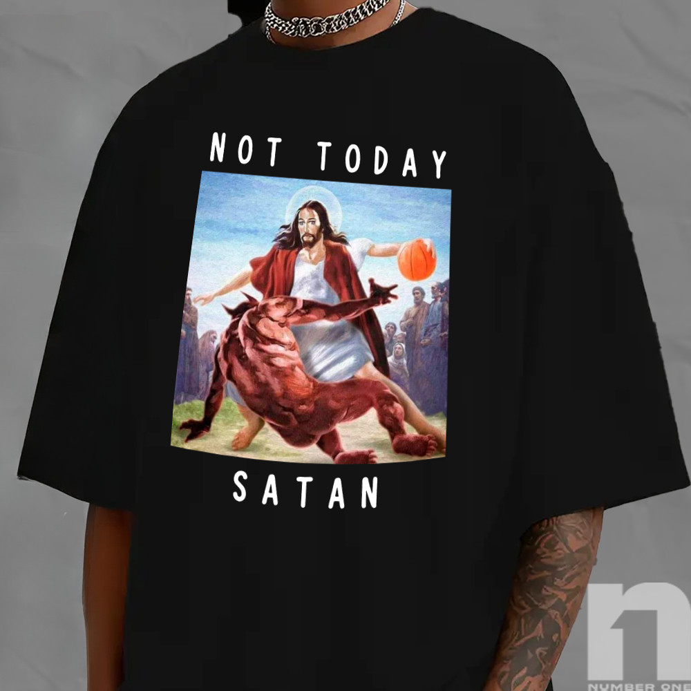 [Camiseta Premium em Algodão Puro]GXG Camiseta Meme Divertida Not Today Satan Basquete Jesus Algodão