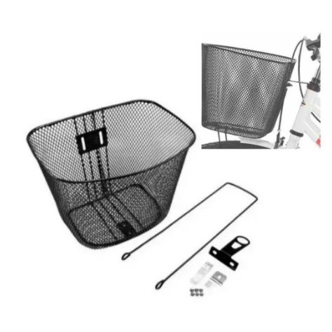 Cesta Cestinha Aramada para Bicicleta bike Aro 20 24 e 26 Preta em aço com haste em Oferta na Shopee