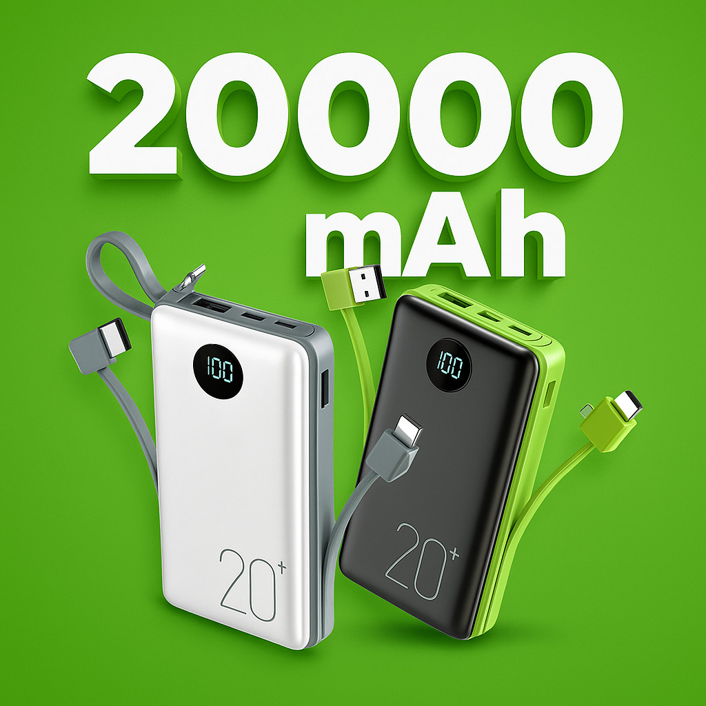 Power Bank 20000mAh Turbo Original com Cabos | Anatel | Carregador Portátil Celular iPhone Android