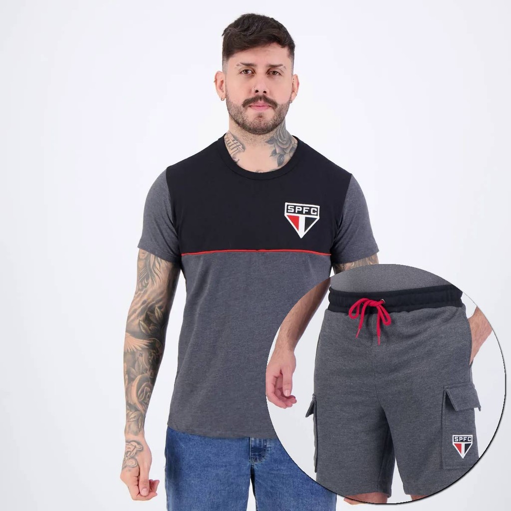 Conjunto Camisa e Bermuda São Paulo Preta e Cinza - Men Clothes