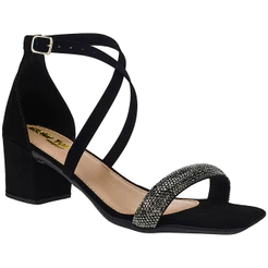 Sandalia Feminina Salto Baixo Grosso Tira Strass Brilho Moda Festa Casual Confortavel