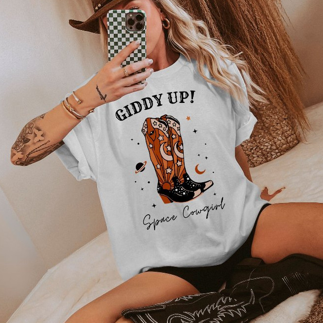Camiseta Unissex Oversized Plus Size Feminina Masculina Premium em Algodão PuroSISI Estampada Espaço Country  T-Shirt Bo