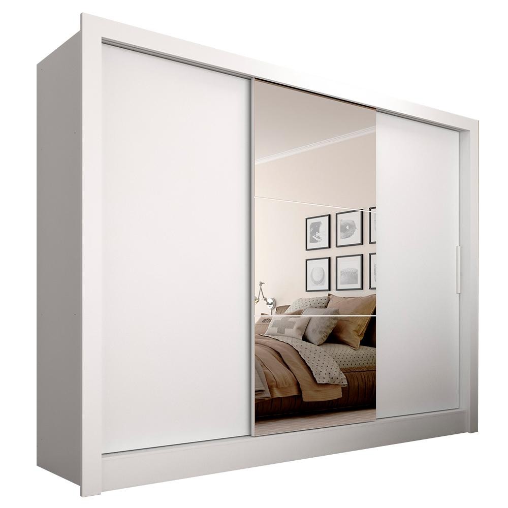 Guarda Roupa Casal Paula C/espelho 3 Pts 2 Gav Central Branco - M.a - Home & Living