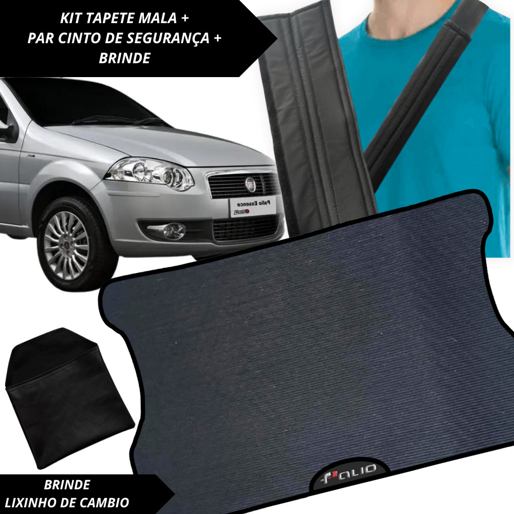 Tapete Emborrachado Porta Malas Palio 2010 a 2014 + 2 Capas Cinto Segurança Acessório Carro Perfeito
