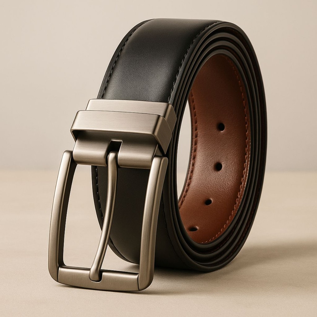 Cinto Masculino Dupla Face em Couro Legítimo com Fivela Giratória Reversível Social Casual Confortável em Oferta na Shopee
