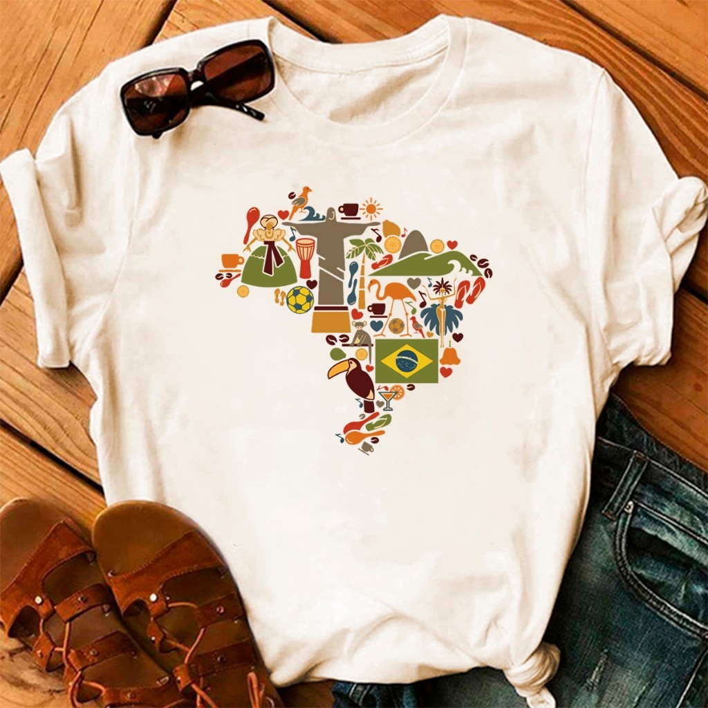 Camiseta T-shirt Camisa Feminina Casual Rio De Janeiro Baby Look P ao GG Cristo Redentor Camisa 100% Algodão
