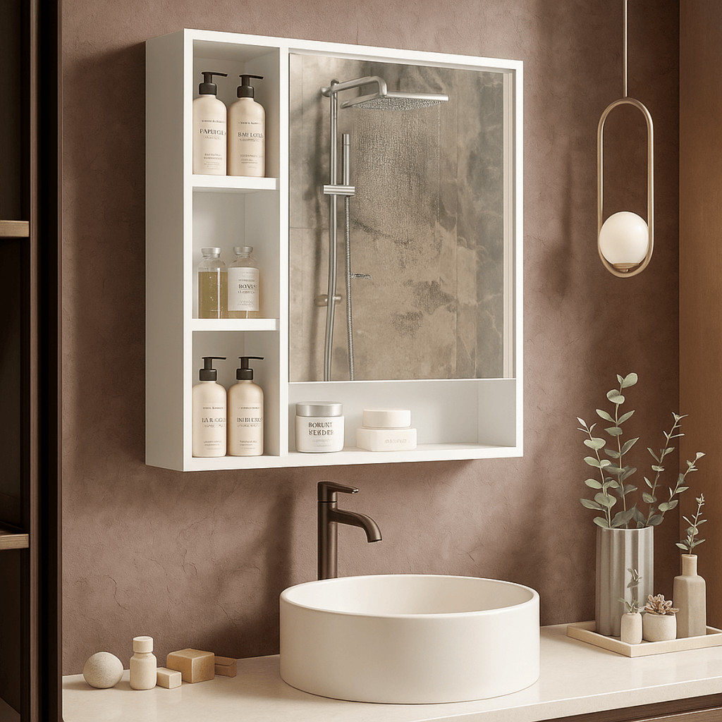 Armário Espelheira Para Banheiro Com Porta Prateliras Suspenso Cores Variadas Prático e Elegante