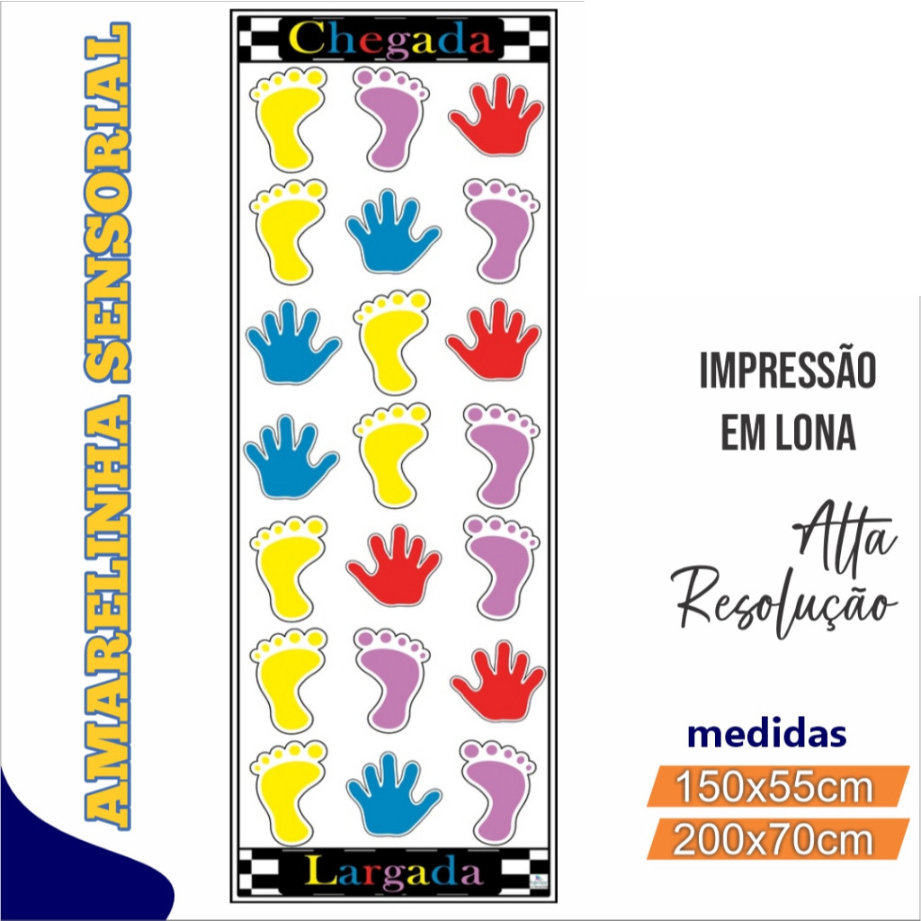 Amarelinha Sensorial de Lona para brincadeira - Criança - Educativo - Tapete - Brinquedo - Medidas: 150x60cm ou 200x75cm