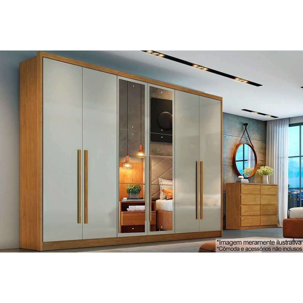 Guarda Roupa Casal 6 Portas (2 c/ Espelho) e 6 Gavetas Robust/Livorno Plus Cumaru/Fendi 25 - Novo Horizonte