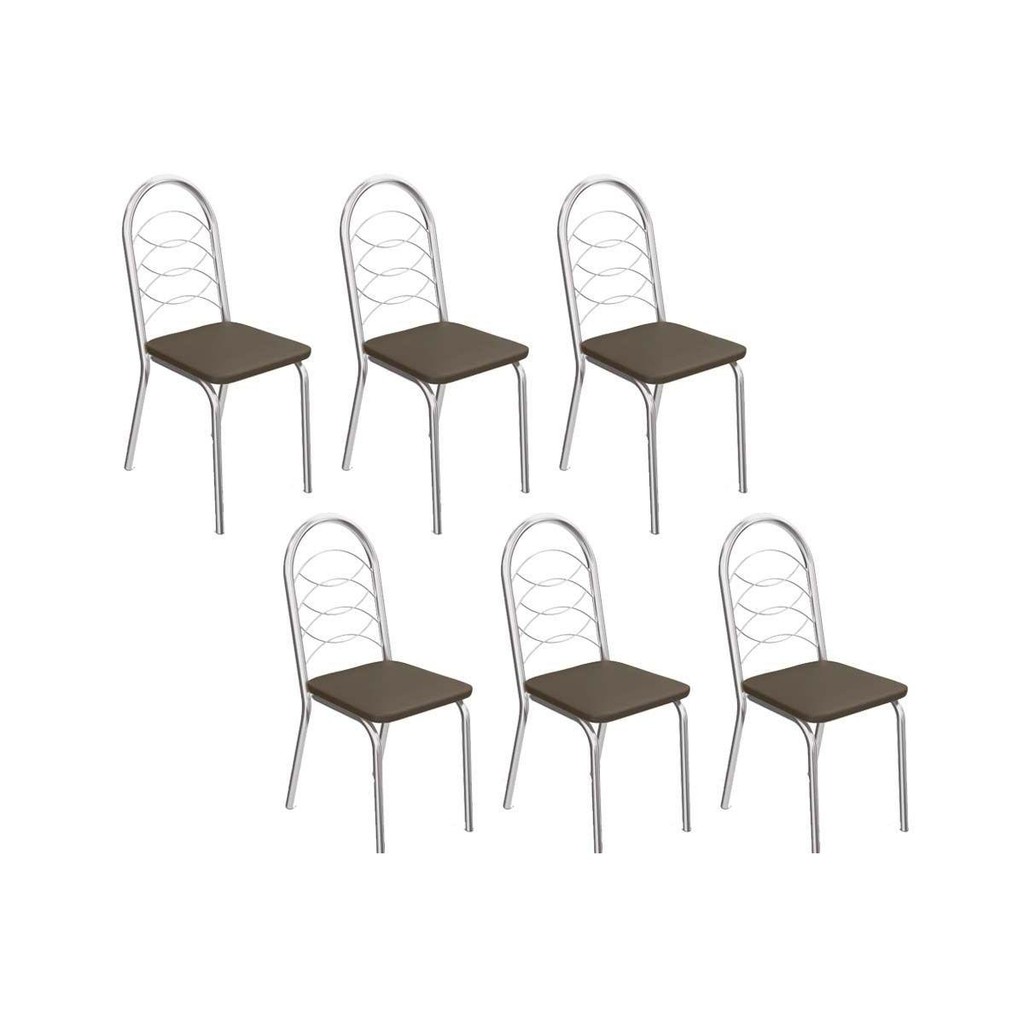 Cadeira Sala de Jantar Holanda C009 Kit 6 Un Cromado/Marrom 21 - Kappesberg em Oferta na Shopee