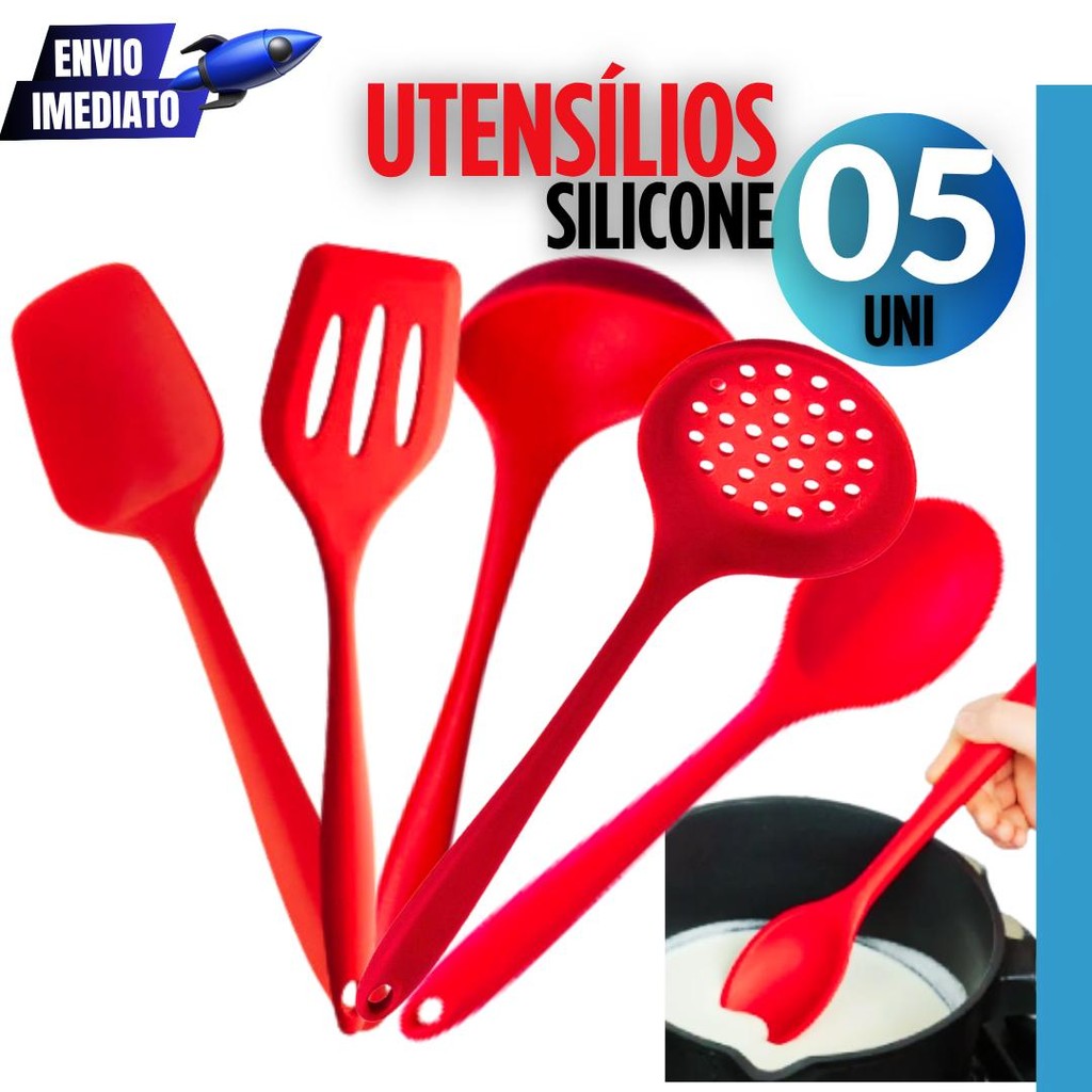 Kit 5 Utensílios de Silicon Resistente Premium Variaveis Cozinha Utensílio de Silicone Concha Espátulas Colher