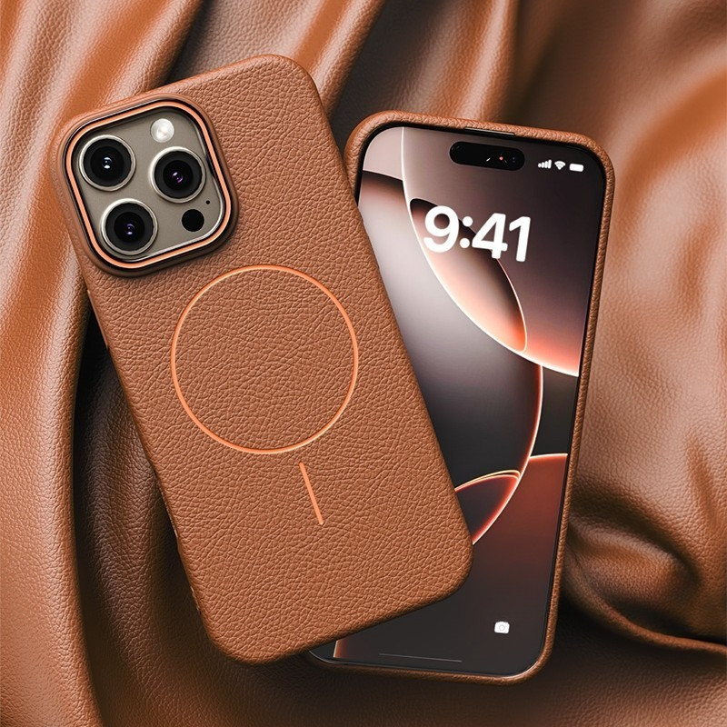 Capa De Couro Bloqueada De Cor Magnética De Círculo Fino Avançado Para IPhone 16 15 14 13 12 11 Pro Max PLUS Macia Anti- em Oferta na Shopee