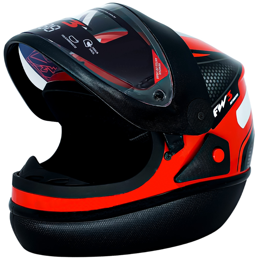 Capacete Fw3 Fechado Automático Modelo Automatic Vermelho - Spare Parts and Accessories for Vehicles