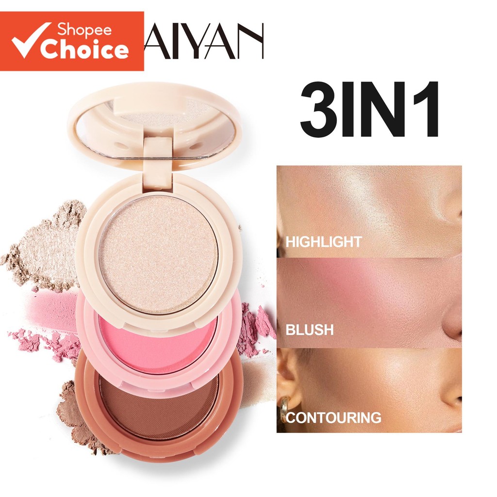 Paleta Multifuncional HANDAIYAN 3 Em 1 Iluminador , Blush E Contorno – Pó Fino Suave Adere À Pele , Cor De Longa Duração