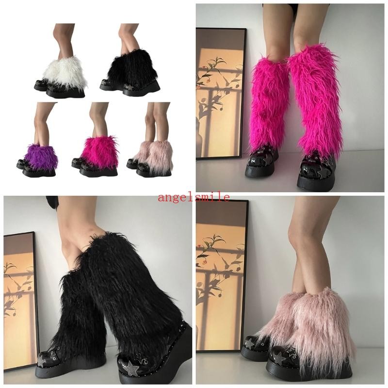 Fantasia Feminina Pele Sintética, Polainas Quentes E Felpudas, Mangas Para Bota, Botas