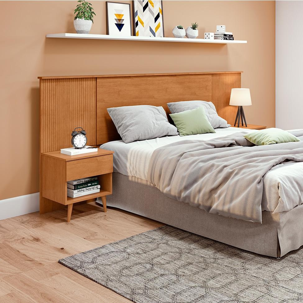 Cabeceira Queen com 2 Mesas de Apoio Like 2 GV Amêndoa - Home & Living