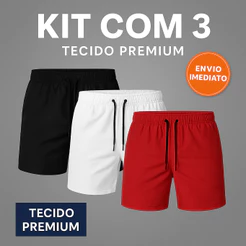 Kit Com 3 Short Liso Esportivo Praia e Banho Tactel Premium Praia Academia Corrida