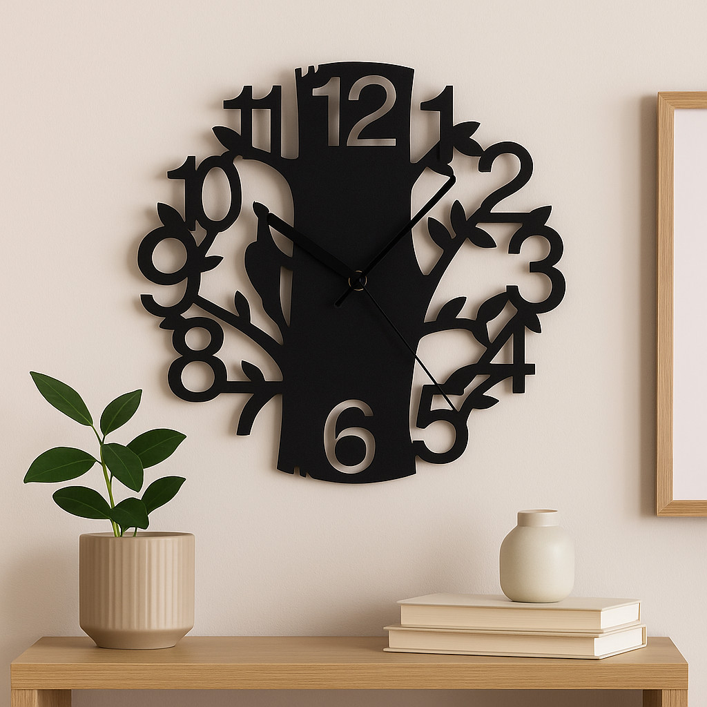 Relógio Decorativo de Parede – Árvore com Números Vazados (30cm)