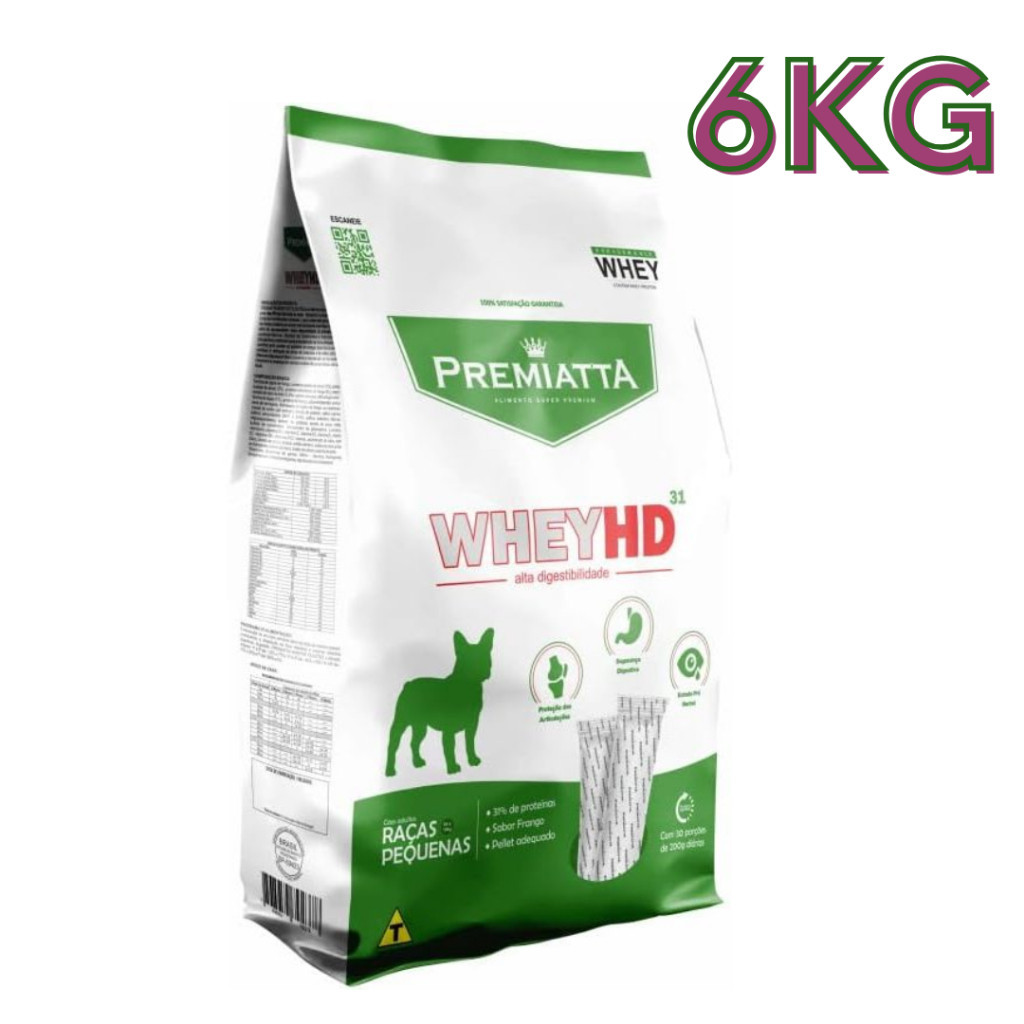 Ração 6Kg Premiatta Whey Hd31 Cães Adultos Raças Pequenas (30X 200G) Embalagem Facilitadora C/30 Pacotinhos 200g P-VERDE