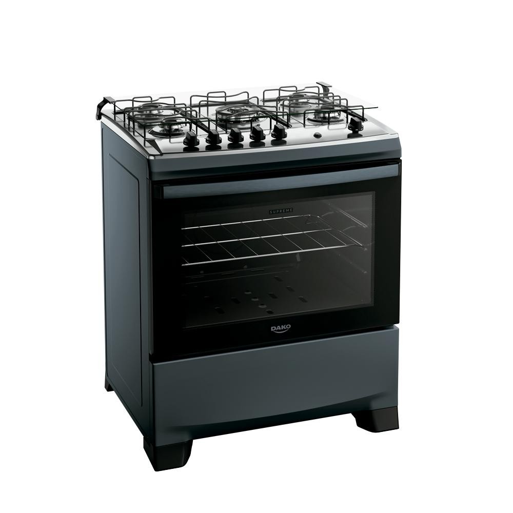 Fogão 5 Bocas a Gás Dako Supreme com Mesa de Inox e Forno 100L Titanium Bivolt em Oferta na Shopee