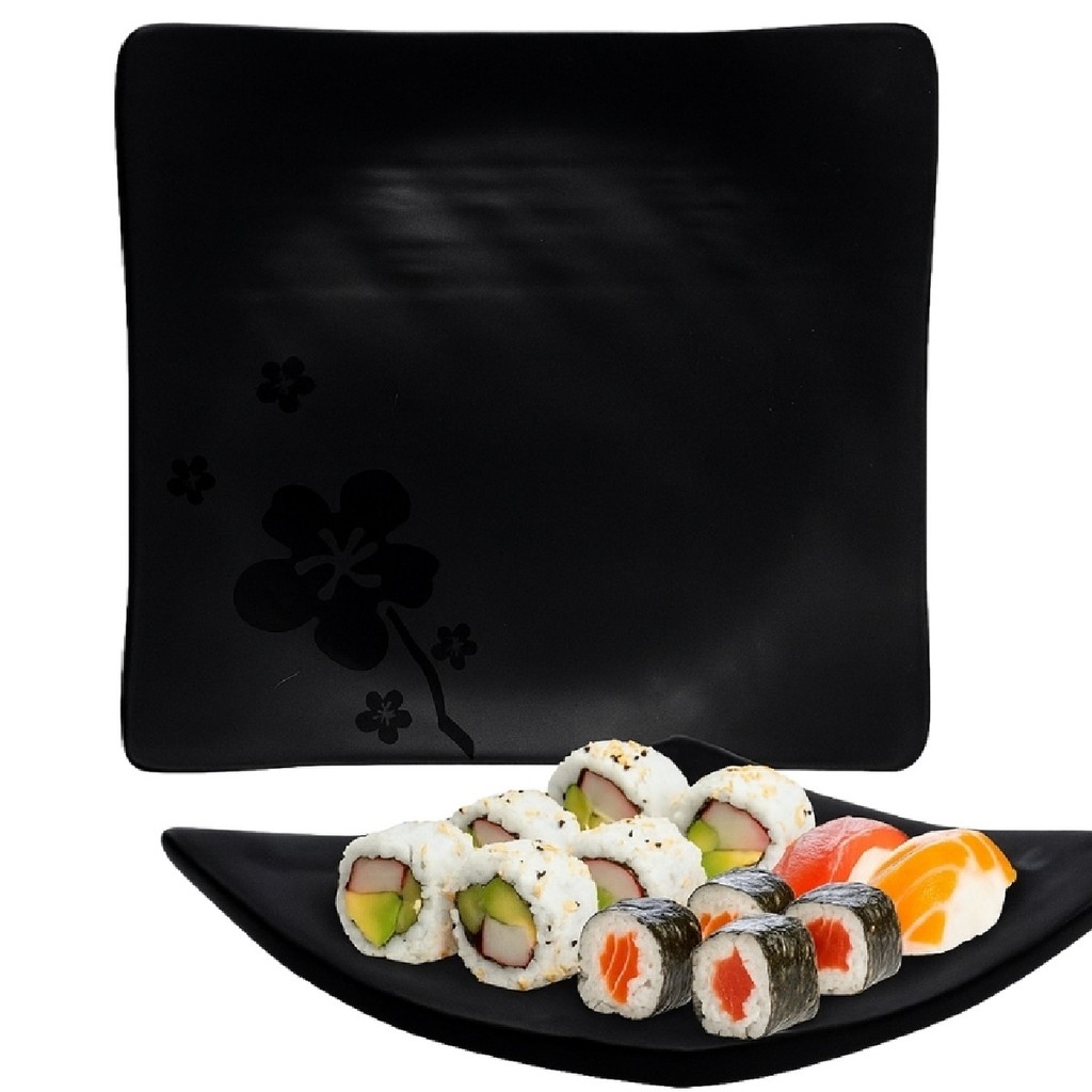 Prato Melamina 18cm Quadrado Preto Sushi