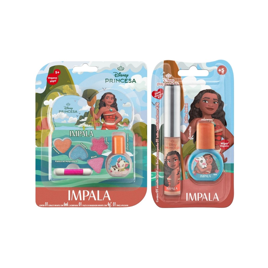 Kit Esmalte Impala Maquiagem Gloss Labial Infantil Moana