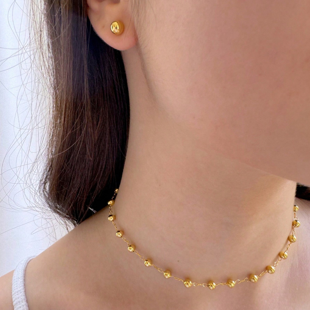 Conjunto Colar e Brinco Bolinhas Dourado Banhado a Ouro 18k Muk Semijoias