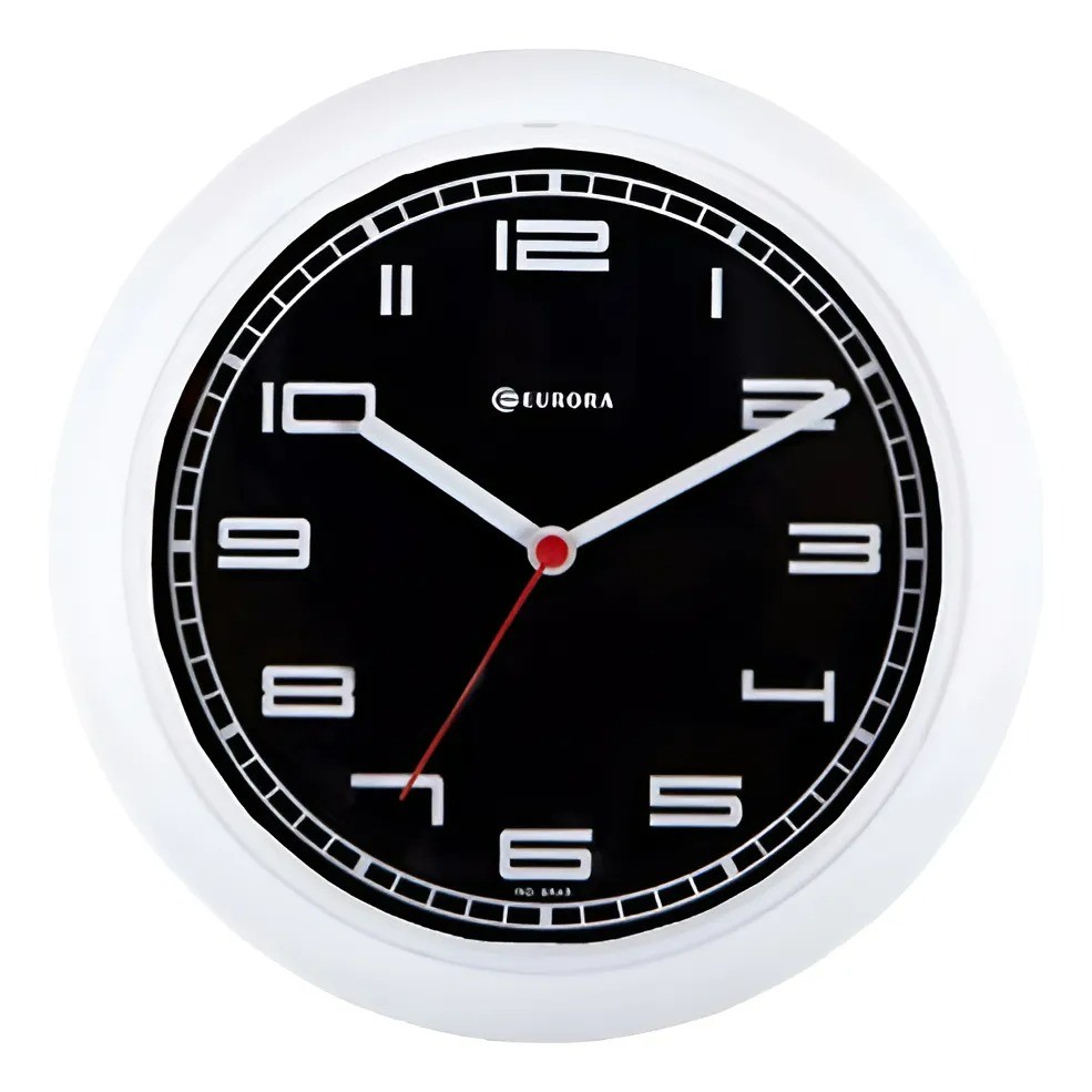 Relógio De Parede Eurora Sala Cozinha Branco Fundo Preto - Watches