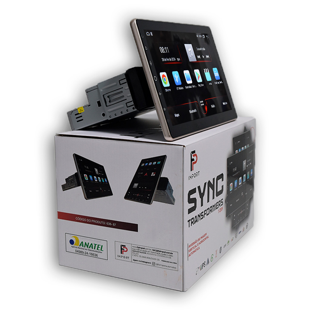 Multimídia Tesla 10.1 Polegadas Tela Giratória 1 DIN Carplay