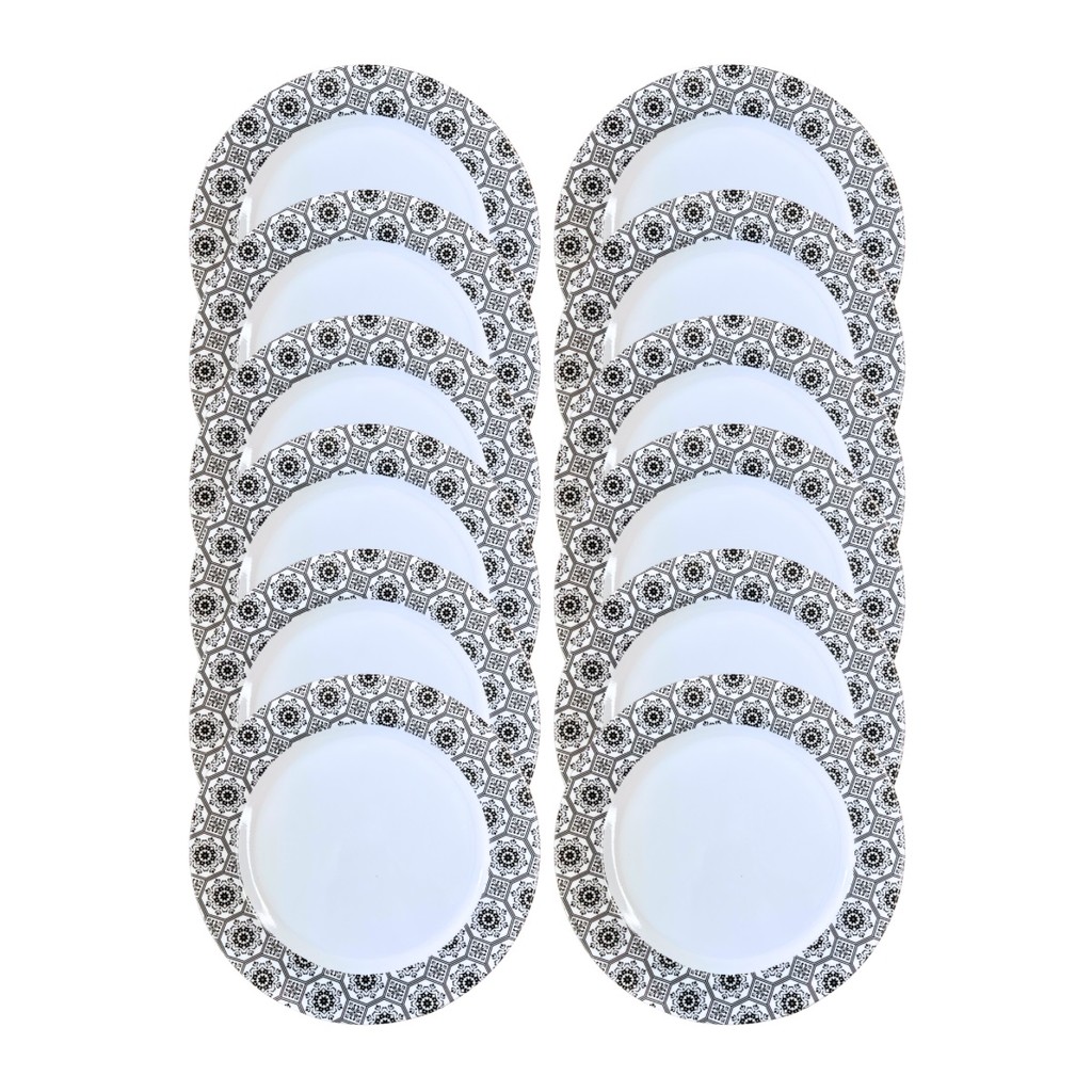 Conjunto 12 Pratos Rasos de Melamina 25cm Decorado Elegante